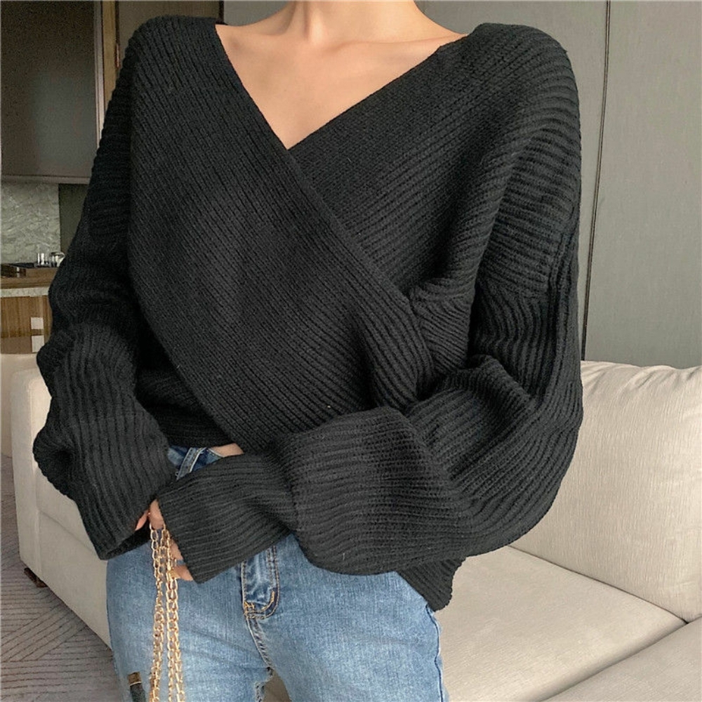 Cross Wrap Ribbed Crop Sweater
